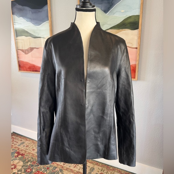 Pamela Dennis Jackets & Blazers - Pamela Dennis Black Leather Collarless Jacket